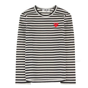 [꼼데가르송] AZ-T163-051-1 검흰 스트라이프 레드와펜 블랙 여성 긴팔티셔츠