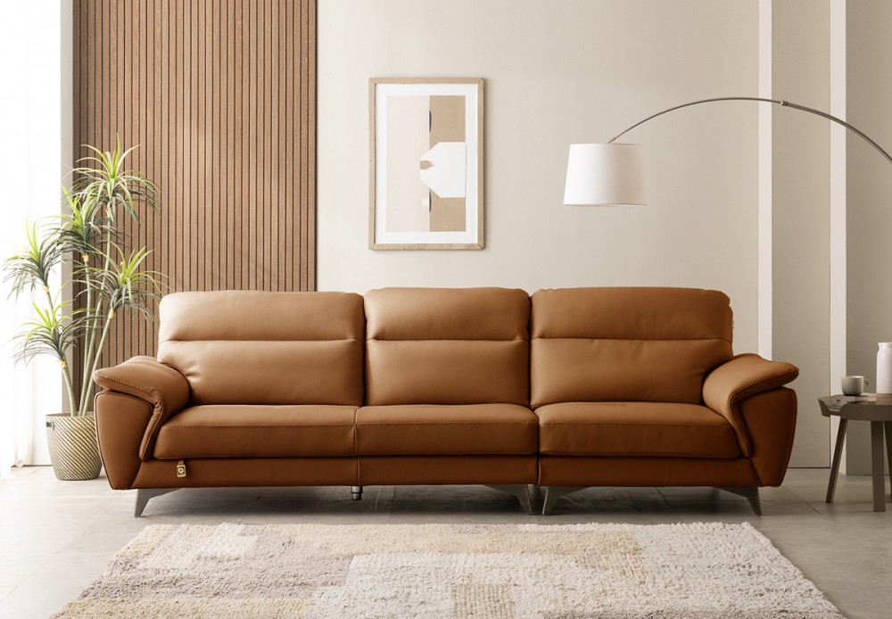 다우닝 플랫 3.5인 스윙 전체 통가죽 소파+스툴 (색상:브라운)