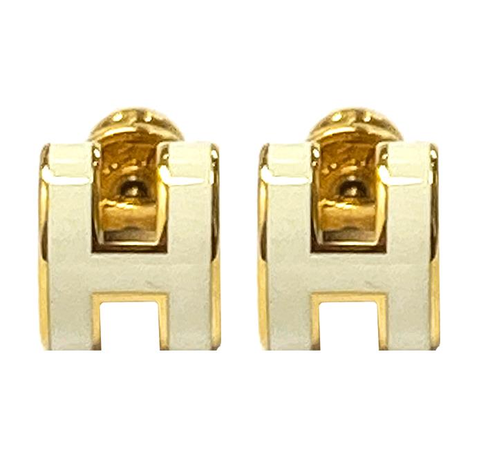 [에르메스] H608002F 49 미니 팝아슈 골드 하드웨어 이어링 블랑 귀걸이