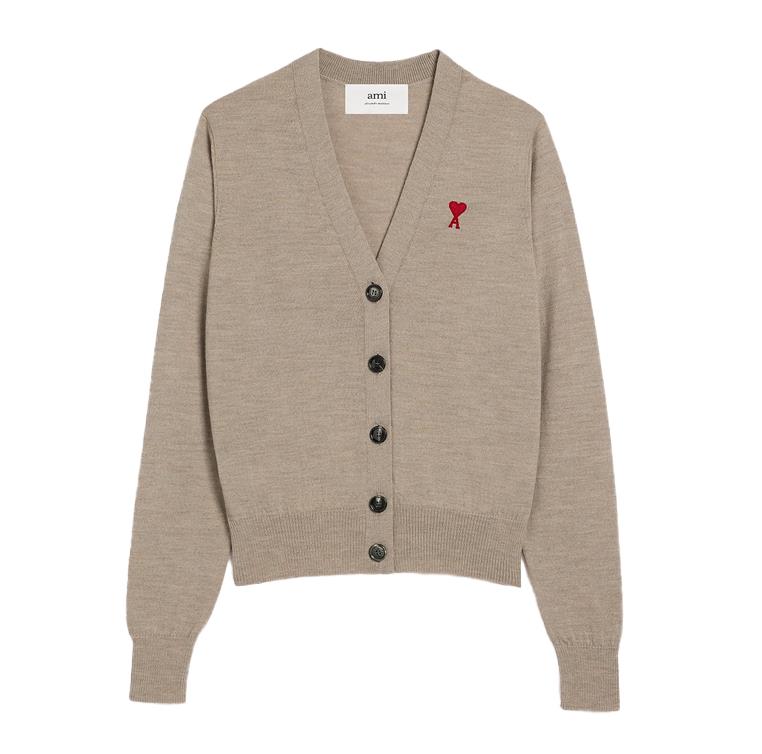 [아미] BFFKC111.KN0025 271 하트자수 브이넥 가디건 베이지 클레어 여성 자켓