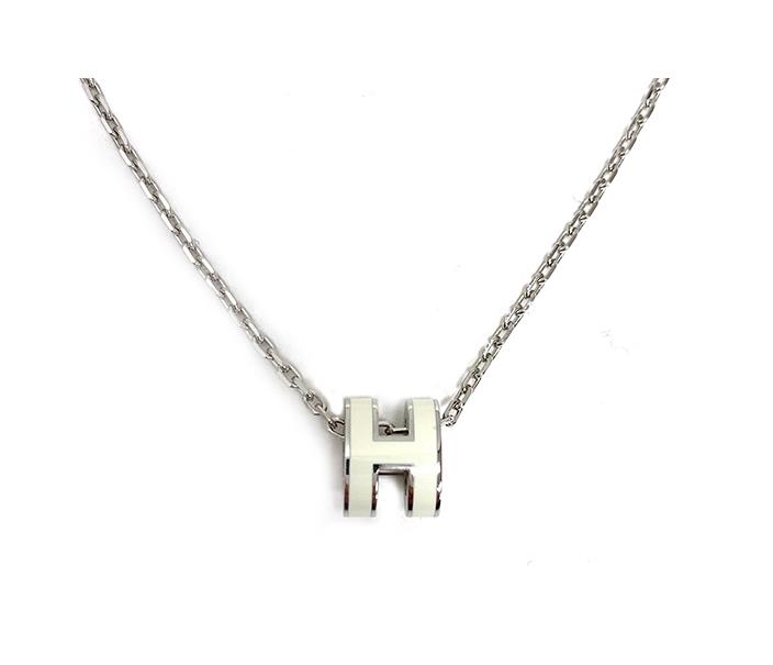 [에르메스] H147992F P49 미니 팝아슈 팬던트 팔라듐 하드웨어 블랑 목걸이