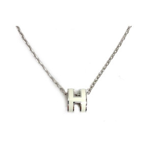 [에르메스] H147992F P49 미니 팝아슈 팬던트 팔라듐 하드웨어 블랑 목걸이